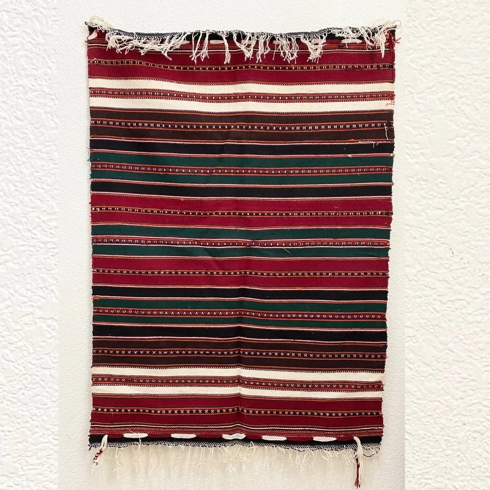 Vintage Boho Bohemian Mexican Wall Tapestry Wool Stripes 39” X 28”